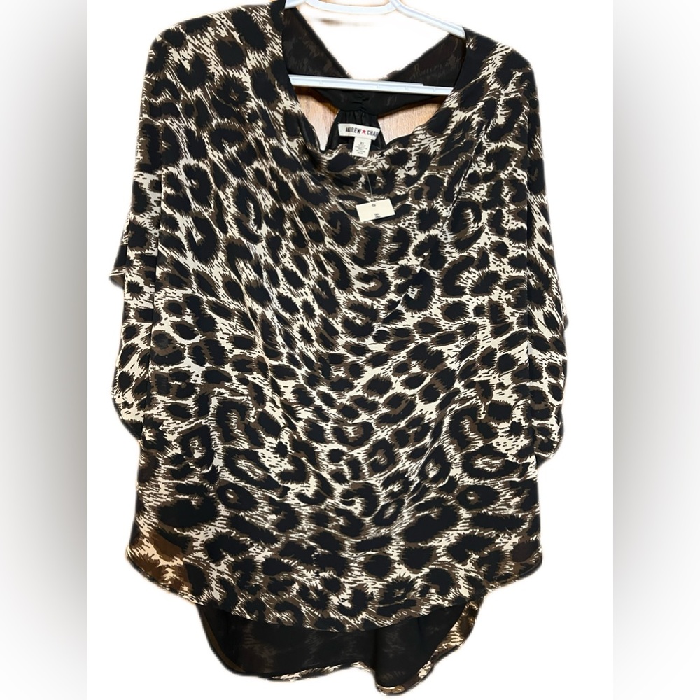 Andrew Charles Womens Blouse Size XS Leopard Print Flowy Dolman‎ Sleeves